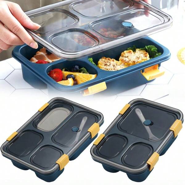 1pc Of Four-Compartment Lunch Box Portable And Carryable Sealed Lunch Box Microwaveable PP Cutlery Home Kitchen Supplies