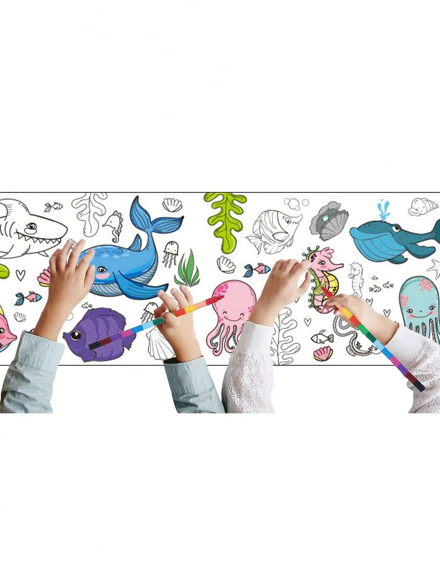1張巨大的海洋動物彩色海報,最喜愛的巨型紙質海報掛畫,海洋派對的大彩色橫幅海報,學校課堂海洋裝飾 - 彩色 - 查看 1