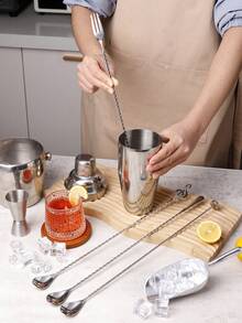1pc 304 Stainless Steel 40cm Long Handle Cocktail Mixing Spoon, Spiral Handle Bar Spoon, Bartender Tool With Muddler/Fork/Flat Scraper/Music Note Head, Cocktail Mixing Stick, Home Bar DIY Layered Mixing, Mud Presser Pestle Scraper - View 3