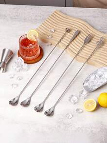 1pc 304 Stainless Steel 40cm Long Handle Cocktail Mixing Spoon, Spiral Handle Bar Spoon, Bartender Tool With Muddler/Fork/Flat Scraper/Music Note Head, Cocktail Mixing Stick, Home Bar DIY Layered Mixing, Mud Presser Pestle Scraper - View 4