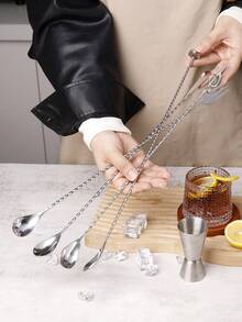 1pc 304 Stainless Steel 40cm Long Handle Cocktail Mixing Spoon, Spiral Handle Bar Spoon, Bartender Tool With Muddler/Fork/Flat Scraper/Music Note Head, Cocktail Mixing Stick, Home Bar DIY Layered Mixing, Mud Presser Pestle Scraper - View 6