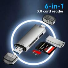 6-In-1 Otg Sd Tf Card Reader High-Speed Transfer Adapter Usb Flash Drive Adapter C-Type Usb3.0 Micro Usb Multi-Function Aluminum Alloy Card Reader - Black - View 1