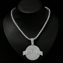 1pc Hip-Hop Style Alloy Circle Pendant Necklace With Letter & Rhinestone Detail, Unique Personalized Link Jewelry Accessory For Nightclub Party - Hip Hop Pendant - View 18