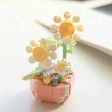 Variedad De Flores De Bloques De Construcción En Miniatura Con Macetas De Plástico, Incluidos Girasoles Y Rosas - Divertido - Ideal Para Decoraciones De Interiores Del Hogar, Regalos De Inauguración De Casa - Plantas en macetas con bloques de construcción de micropartículas. - Ver 9