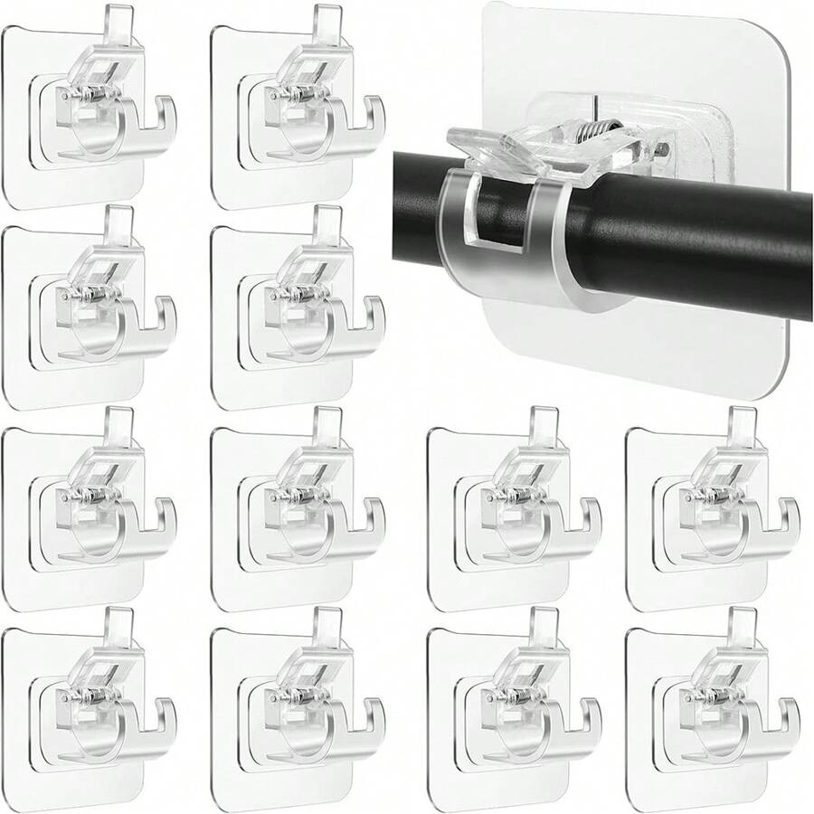 2/4/8入組窗簾桿掛鉤自粘形式撐杆支架工具夾門壁固定無痕粘貼架廚房浴室整理架 - 無色 - 查看 1