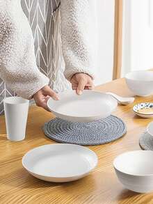 16pcs Unbreakable Reusable Pp Plastic Dinnerware Set, Including Plates, Bowls, Cups For 4 People, Suitable For Home Use And Outdoor Picnic - White - View 9