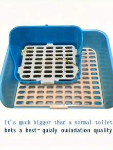 Extra Large Rabbit Cat Litter Box With Detachable Grid, Easy To Clean, Suitable For Adult Guinea Pigs, Ferrets, Rabbits Toilets - Blue - View 3