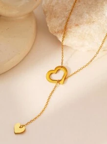 Aomogo 1條不鏽鋼項鍊,帶有空心心形吊墜,情人節/婚禮禮物愛的聲明項圈項鍊 - 款式 - 查看 2