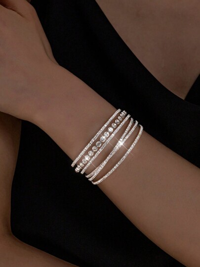 One Korean-Style European And American Bracelet Jewelry, Fashionable Bride Bracelet, Rhinestone Elastic Inlaid Rhinestone Bracelet, Bride Bracelet