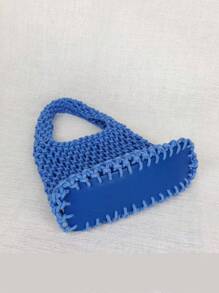 BAILEE 一套涤纶钩编网眼底多色纯色针织手提包，绗缝轻便便携大容量可爱时尚沙滩包，夏季沙滩必备，沙滩配件，沙滩装备和夏季必备单品，最新度假包，钩编，卡哇伊 - 藍色 - 查看 6