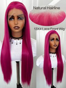 13x4 Rose Red Free Parting Straight Style 30 Inches Synthetic Lace Front Wig With Natural Look - Hot Pink - View 2