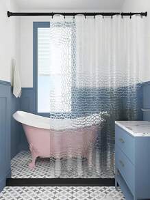 1 pièce Rideau de douche transparent en EVA, motif cube, imperméable, pour salle de bain, avec crochets. Décoration de salle de bain, décoration d'automne, accessoires de salle de bain, rentrée scolaire - Transparent - Voir 2
