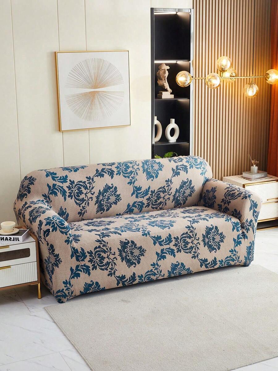 1 Vỏ bọc ghế sofa bằng lụa sữa in hoa trọn gói cho tất cả các mùa (Đi kèm với thanh cố định chống trượt) - Nhiều màu - Xem 1