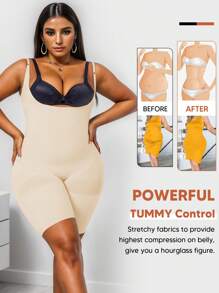 1件女性開放胸部雕塑控制腹部舉臀緊身連體褲,大腿收腹中長款塑身衣 - 米色 - 查看 4