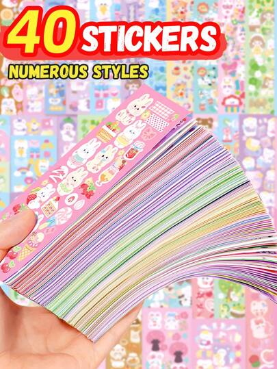 可愛的卡通圖案貼紙（隨機設計）（透明塑料包裝）,防水材料,附帶切割線,不需要手動剪裁,適用於3歲以上的兒童