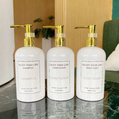 Pack Of 3 White Shoulder Press Is Ideal For Bath Aerted Packaging B/ Shampoo/ Conditioner Pumps Set With Waterproof Labels And Hand Lotion/Face Cleanser Refillable Containers With ABS Electrophoresis Pump Head, For Home Decor/Bathroom Accessory Home Bathroom Decor Fall Decor Back To School