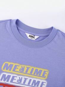 Annil Áo thun nữ mùa hè cổ tròn tay ngắn thời trang năng động mát mẻ hợp thời trang - Màu tím - Xem 4