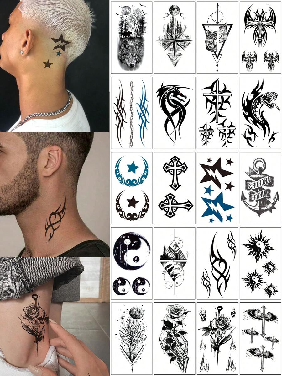 20 Pezzi Tattoo Adesivi Temporanei Personalità Uomini Ragazza Fresca Freddo Inverno, Adesivi Tatuaggio Per Parti Nude Del Corpo Come Schiena Mano Dita Collo Orecchio Per Un Look Cool In Occasione Di Feste, Bar E Street Style Y2k tatuaggi finti
tatuaggio
tatuaggi temporanei