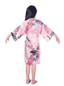 1 Cô Gái Tuổi Teen Trung Chiều Dài In Hình Con Công Đồ Ngủ, Áo Choàng Tắm Satin Mỏng Cho Mùa Hè, thường Ngày Hở Mặt Trước Áo Dây Cho Gia Đình - Hồng - Xem 2