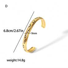 1pc Personalized Fashionable Vintage Enamel Stainless Steel Open Bangle For Women, Gift - Gold - View 8