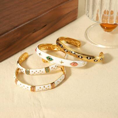1 pieza Brazalete abierto de acero inoxidable esmaltado vintage y de moda personalizado para mujer, regalo