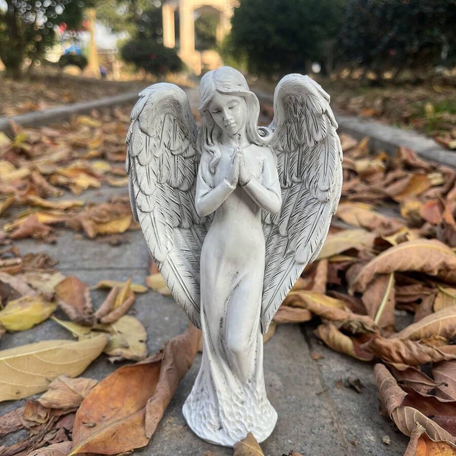 1pc Resin Statue Decor Featuring Roman Praying Angel Fairy For Home, Garden - White - View 1