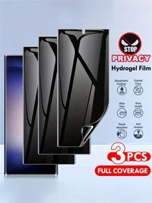 隐私屏幕保护膜适用于三星 Galaxy S22 S23 S24 Ultra S24 Plus S24，3 件装全覆盖水凝胶膜 - 無色 - 查看 2