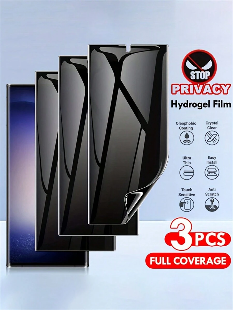 隐私屏幕保护膜适用于三星 Galaxy S22 S23 S24 Ultra S24 Plus S24，3 件装全覆盖水凝胶膜