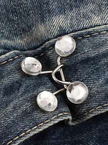 2入組圖案可調節可拆式按扣金屬褲鈕扣，腰部緊繃器，男女牛仔布鈕扣不需要縫製，適用於服裝牛仔褲按鈕調節牛仔裙腰部按鈕，時尚可拆卸褲夾，包配件 - 白色 - 查看 3