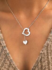 Aomogo 1條不鏽鋼項鍊,帶有空心心形吊墜,情人節/婚禮禮物愛的聲明項圈項鍊 - 款式 - 查看 10