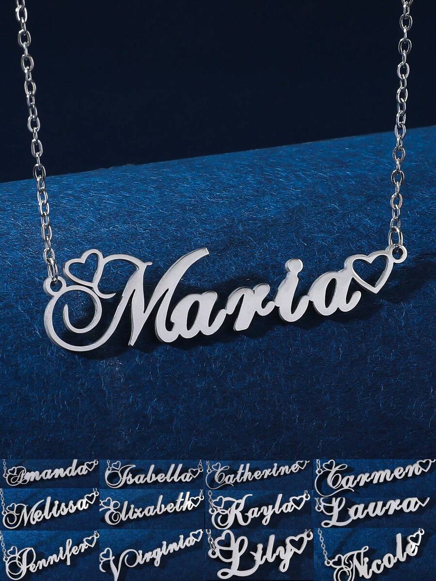 1 件简约不锈钢心形英文名字女士个性化项链适合情人节、妈妈、母亲、母亲节、礼物