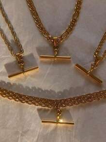 Uworld 1 件 18k 镀金个性化复古 T 型吊坠绳链项链，适合女性日常佩戴