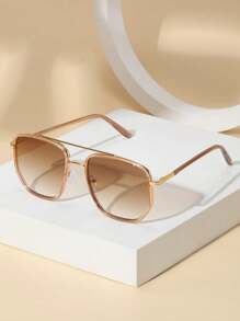 Gafas De Sol Unisex Cuadradas De Aviador De Metal - Champán - Ver 1