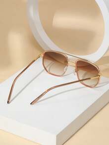 Gafas De Sol Unisex Cuadradas De Aviador De Metal - Champán - Ver 3