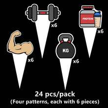 48 piezas Topper para cupcakes de temática fitness, que incluyen agarres de mano de equipos de gimnasio, hombres musculosos y bebidas altas en proteínas. Perfectos para la decoración de fiestas de cumpleaños, nutricionistas/entrenadores de fitness, graduaciones y días festivos