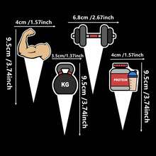 48 piezas Topper para cupcakes de temática fitness, que incluyen agarres de mano de equipos de gimnasio, hombres musculosos y bebidas altas en proteínas. Perfectos para la decoración de fiestas de cumpleaños, nutricionistas/entrenadores de fitness, graduaciones y días festivos