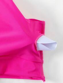 Women's Sexy Cross Back Straps Beachwear, Fashionable High Waist Solid Color Pleated Bikini, 2pcs/Set Summer - Hot Pink - View 4