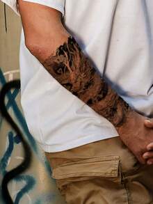 1 Sheet Waterproof & Sweatproof Non-Reflective Temporary Tattoo Sticker, Pvc Material Chinese Dragon, Suitable For Arm, Thigh, Cool & Powerful Dragon Totem, Suitable For Fashion Leader Daily Use - Black - View 3