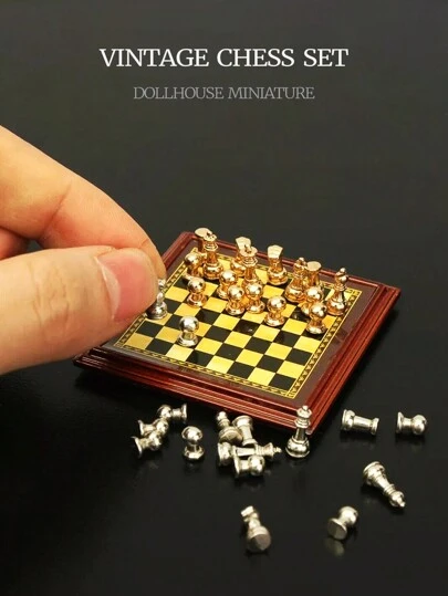 1 套可爱娃娃屋微型国际象棋套装，金属（无磁性），1:6 1:12 比例，逼真的客厅、书房装饰配件（部分随机）