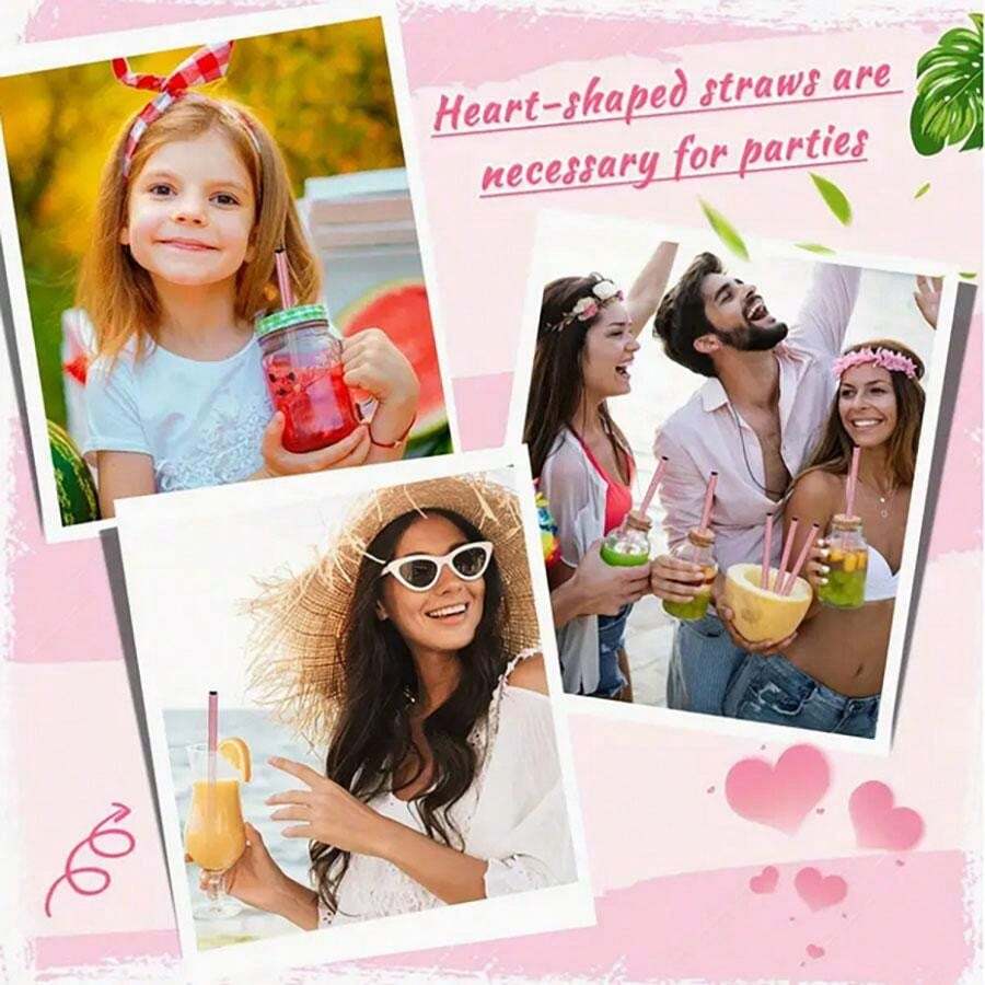 2pcs/Set Stainless Steel Straw, Romantic Heart Design Drinking Straw