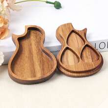 One Set Wooden Guitar Picks With Pick Holder Box, Simple Wood Guitar Plectrum Storage Case - Beige - View 3