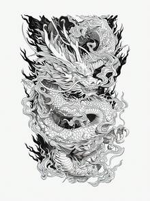 1 Sheet Waterproof & Sweatproof Non-Reflective Temporary Tattoo Sticker, Pvc Material Chinese Dragon, Suitable For Arm, Thigh, Cool & Powerful Dragon Totem, Suitable For Fashion Leader Daily Use - Black - View 4