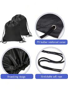 2PCS Drawstring Bags Sport Bags Drawstring Gym Bag Black Draw String Bags Drawstring Backpack For Sports, Gym, Travel, Swimming, Beach - Black - View 3