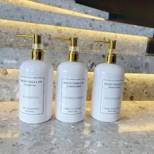 3 件装白色肩压泵非常适合沐浴充气包装 B/洗发水/护发素泵套装，配有防水标签和护手霜/洗面奶可再填充容器，配有 ABS 电泳泵头，适用于家居装饰/浴室配件家居浴室装饰秋季装饰返校 - 白色 - 查看 5