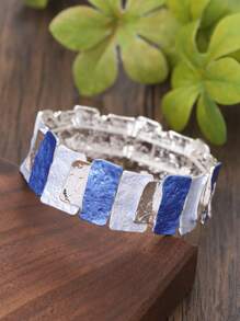 1入組波西米亞復古鋅合金幾何造型銀色彩繪搪瓷手鐲,適合女士派對、禮物或個性化穿搭 - 銀色 - 查看 13