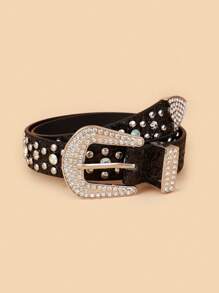 New Rainbow Rhinestone Belt For Children, Decorative Belt For Jeans Dress With Waist Design - Black - View 2