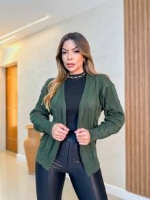 Women Cardigans - Army Green - View 1