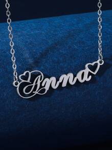 1 件简约不锈钢心形英文名字女士个性化项链适合情人节、妈妈、母亲、母亲节、礼物