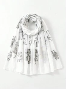 1 Miếng Dễ thương Mèo In Động vật Của phụ nữ Thanh lịch Mềm mại Khăn quàng cổ , Kem chống nắng , Ngày lễ Khăn choàng - A - Xem 7