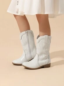 Western Cowboy Boots For Kids, Classic Mid Calf Riding Boots For Boys And Girls - trắng - Xem 4